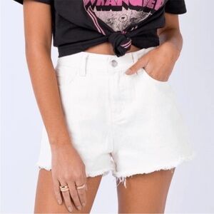 Princess Polly White Denim Embroidered Star Detail Back Pocket High-Waist Shorts